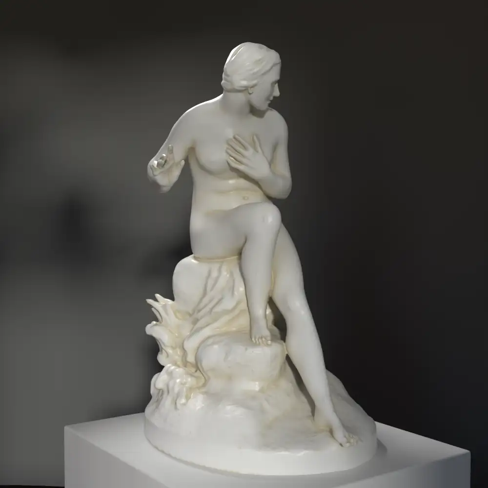 Escultura de Susana sorprendida en su baño, destacando su belleza y detalles.