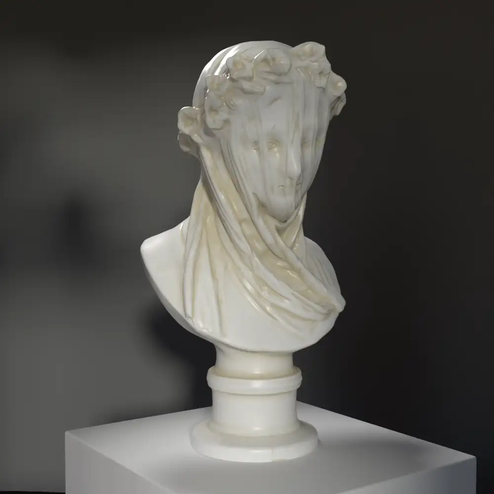 Busto de la Dama Velada de Rafaello Monti, escultura en resina con detalles de velo.