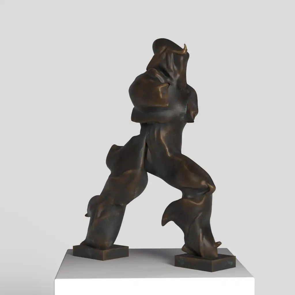 Réplica de la escultura de Umberto Boccioni que representa el movimiento y la modernidad.