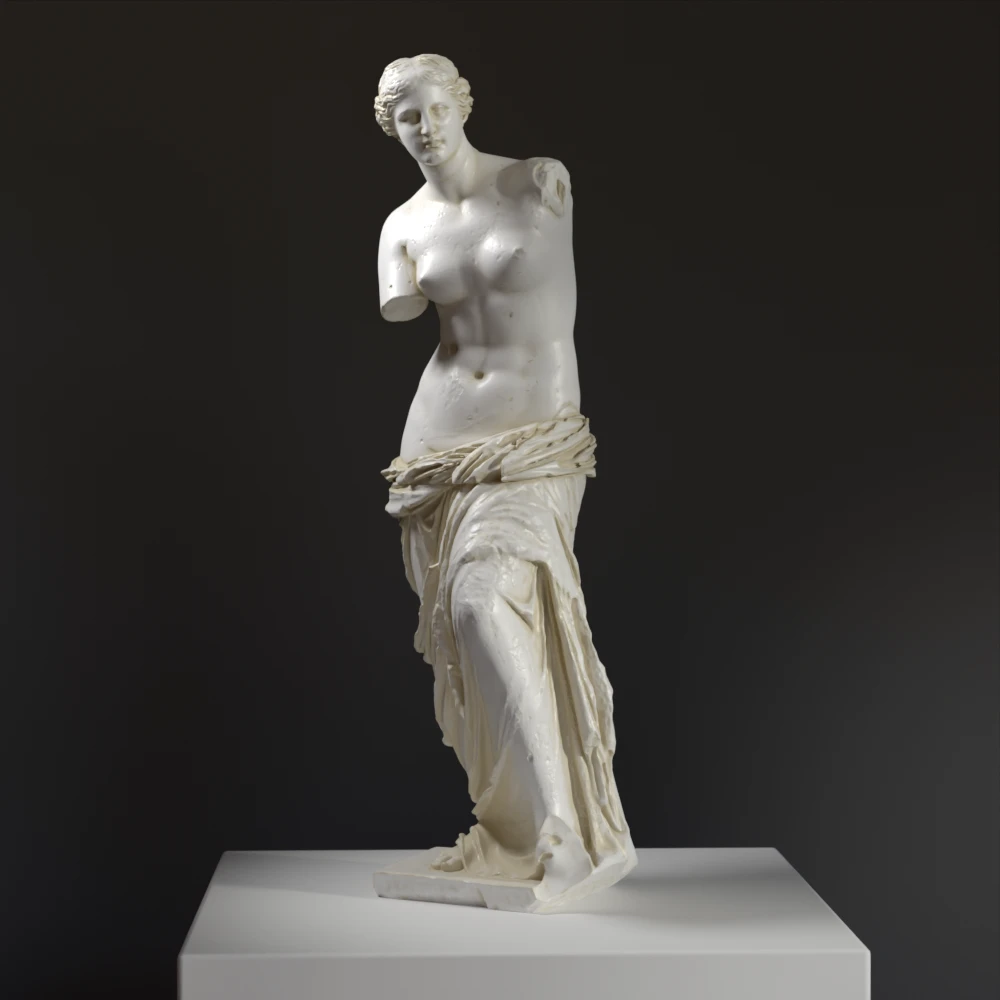 Escultura de Venus de Milo en resina con acabado de mármol.