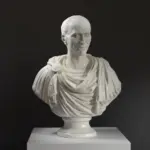 Busto de Julio César en resina con efecto de mármol y bronce.