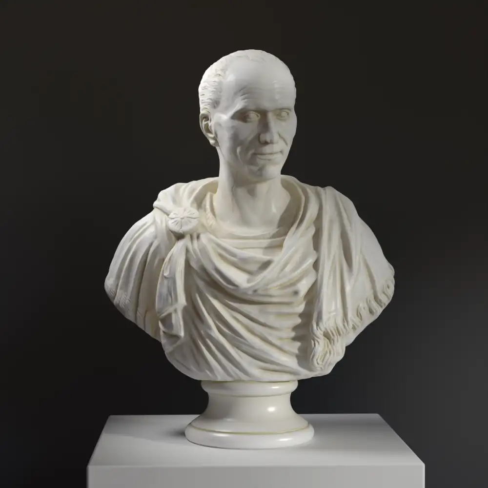 Busto de Julio César en resina con efecto de mármol y bronce.