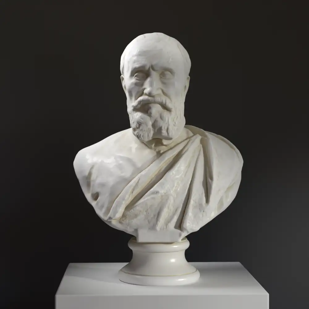 Busto de Miguel Ángel en resina con efecto de mármol y bronce.