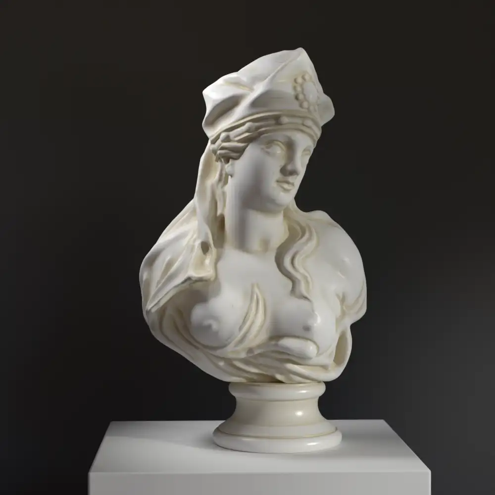 Busto de la Sibila Samia, escultura que evoca sabiduría y misterio.
