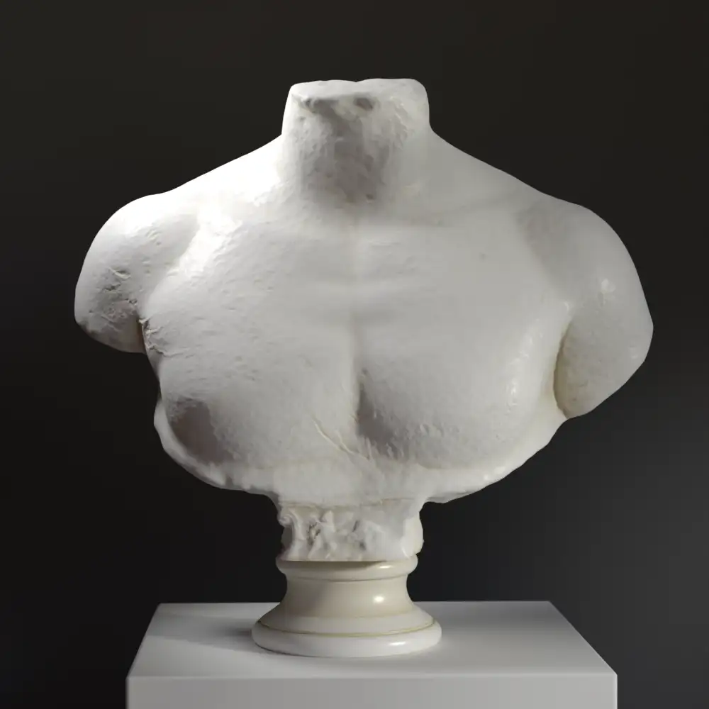 Busto de un joven en resina con acabado que imita mármol y bronce.