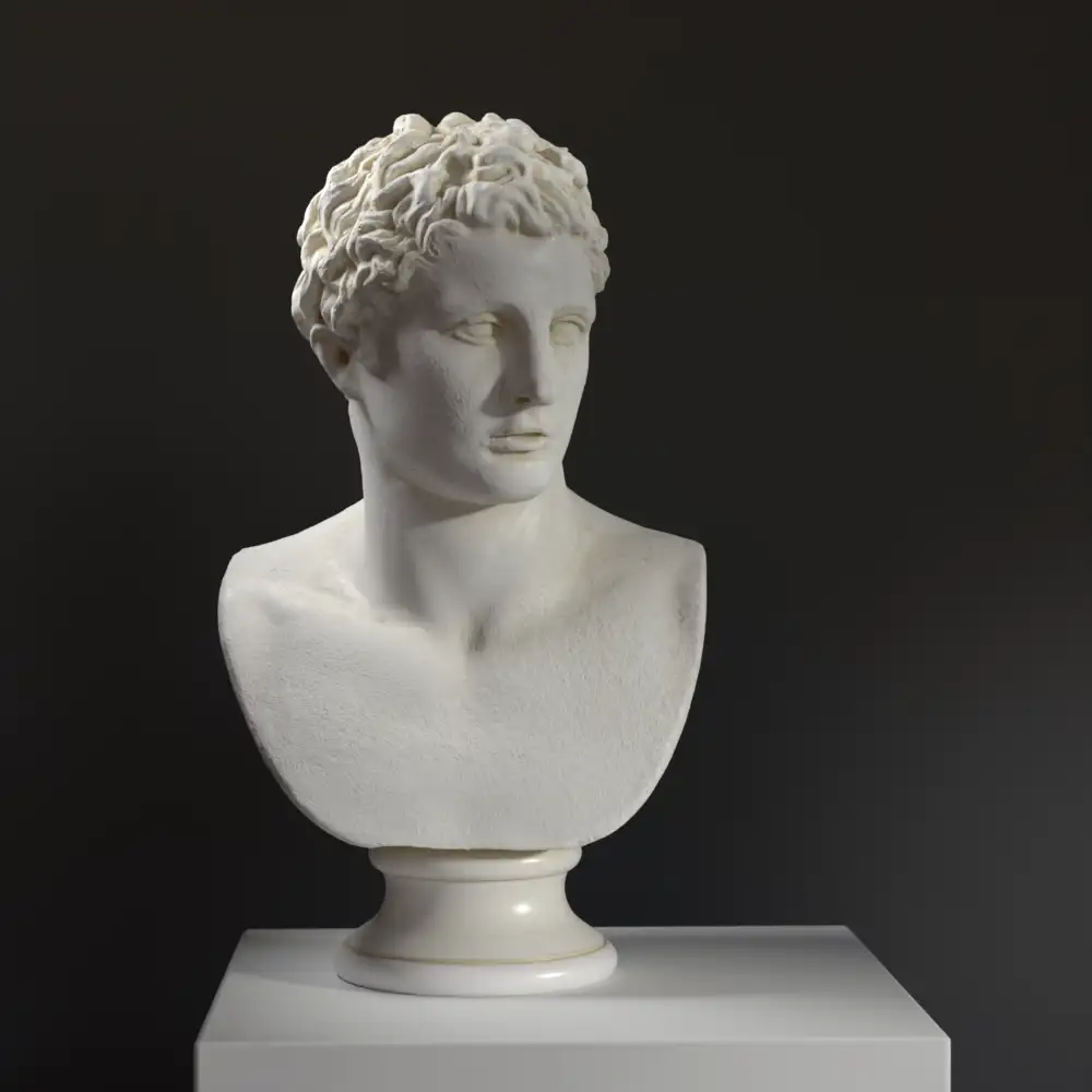Busto del héroe Meleager en resina con acabado de pátina.