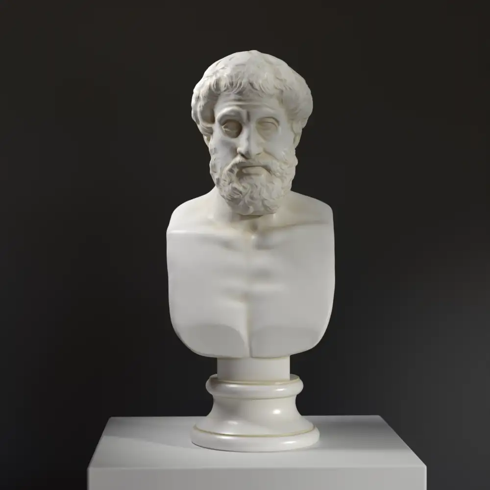 Busto de Teofrasto en resina con efecto de pátina.