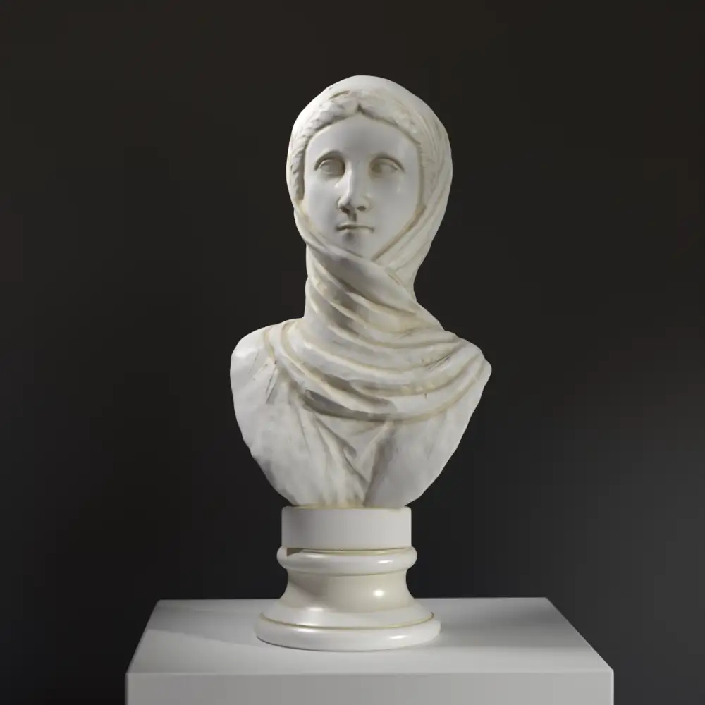 Busto de la Virgen Vestal en resina con efecto de mármol y bronce.