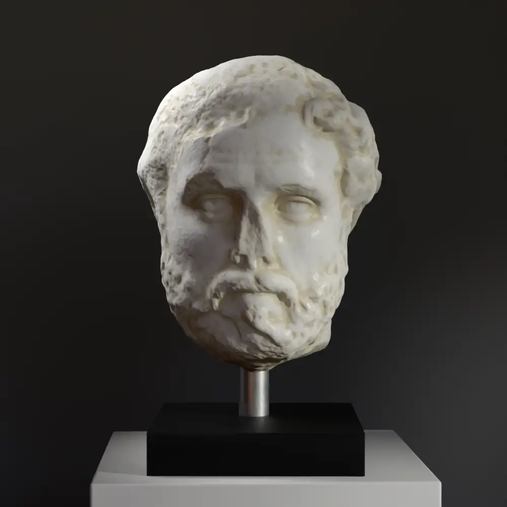 Busto de Antonino Pío en resina con acabado de mármol y bronce.