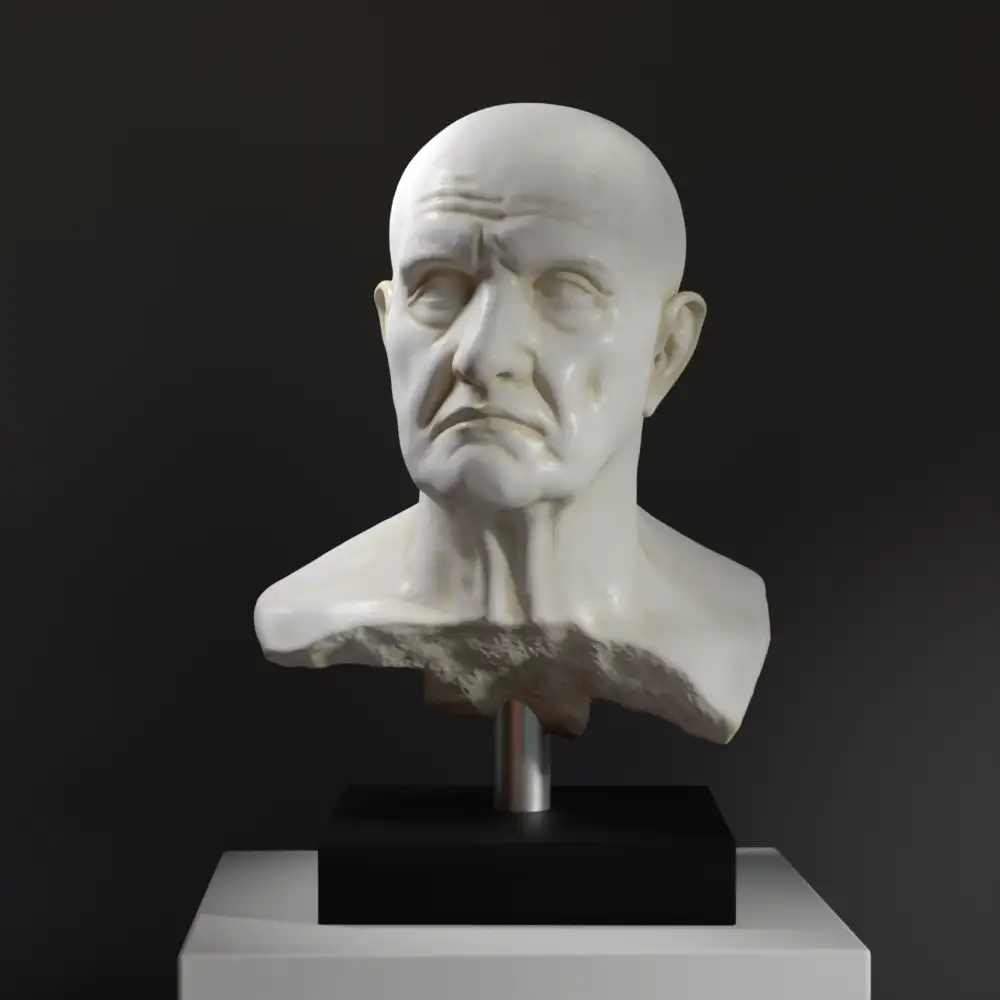 Busto de un hombre romano en resina con acabado de pátina.