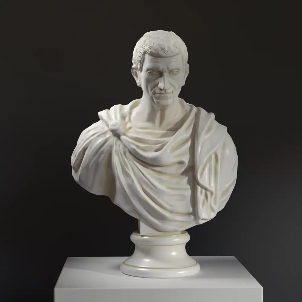 Busto de un Viejo Romano en resina con efecto de mármol y bronce.