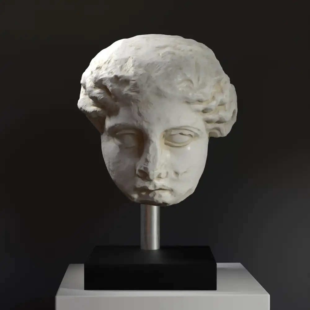 Busto de Cabeza Colosal de una Diosa en resina con efecto de mármol y bronce.