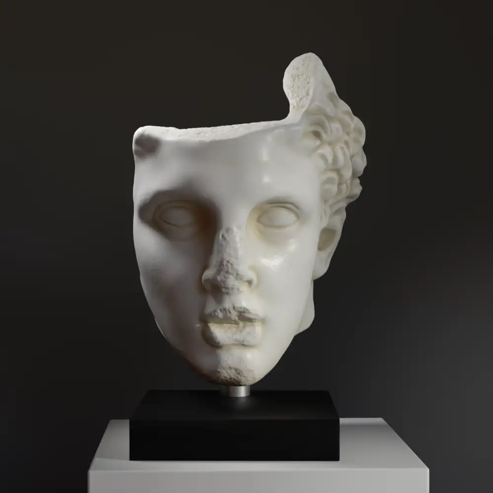 Busto de la Cabeza Colosal de Hércules en resina con acabado de pátina.