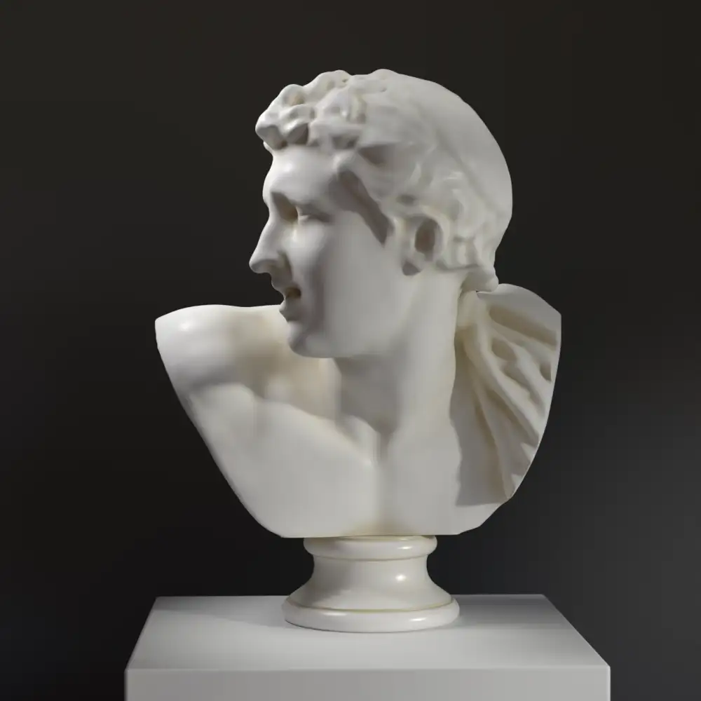 Busto de Antífates en resina con acabado en pátina de mármol y bronce.