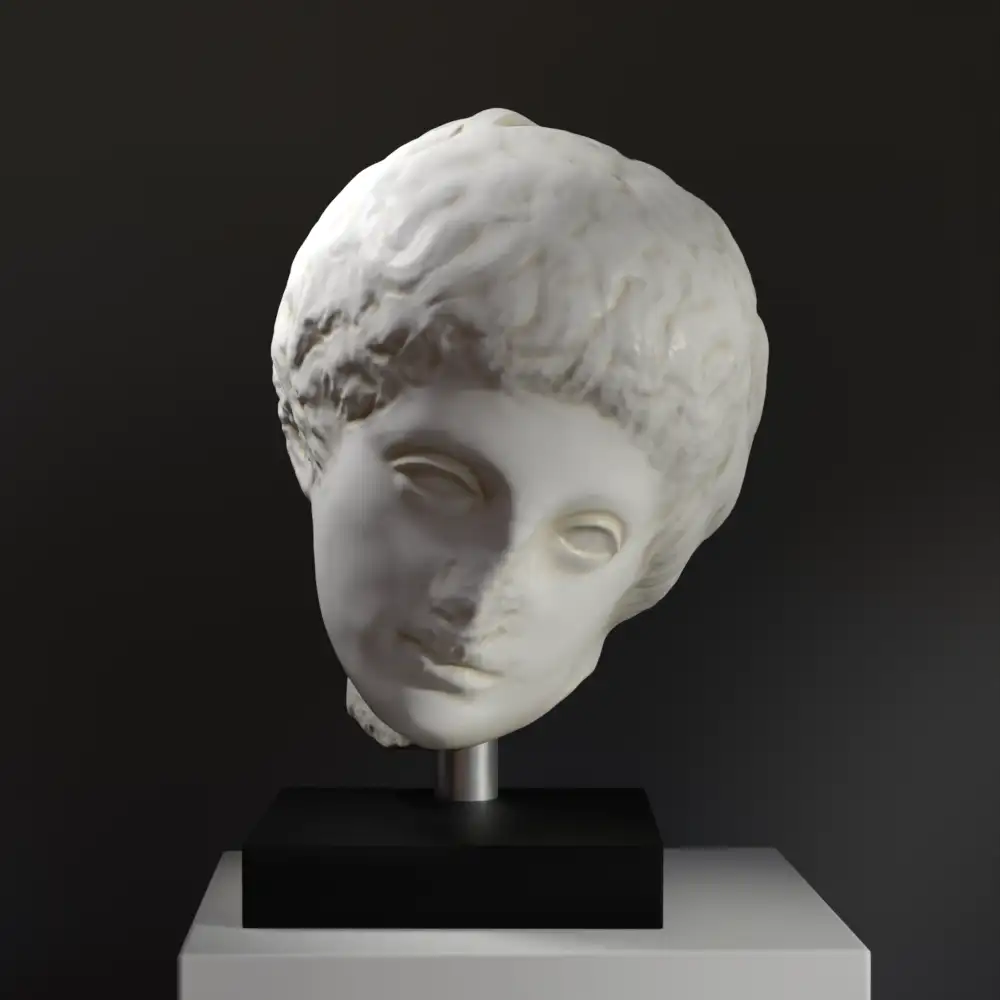 Busto de una figura de un atleta conocido como Narkissos, réplica de escultura clásica.