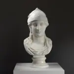 Busto de Atenea en resina con efecto de pátina de mármol y bronce.
