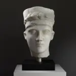Busto de un sacerdote en resina con acabado de mármol y bronce.