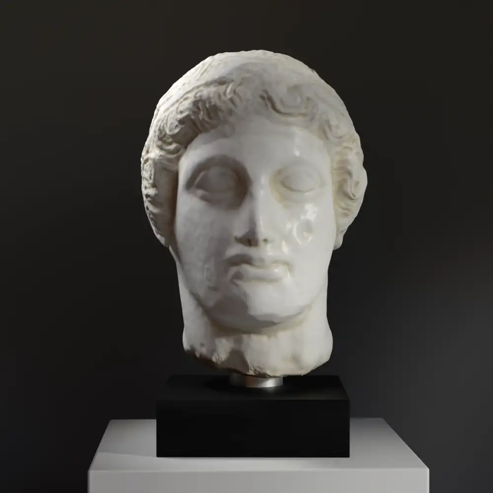 Busto de un Joven, escultura clásica en resina con pátina de mármol y bronce.