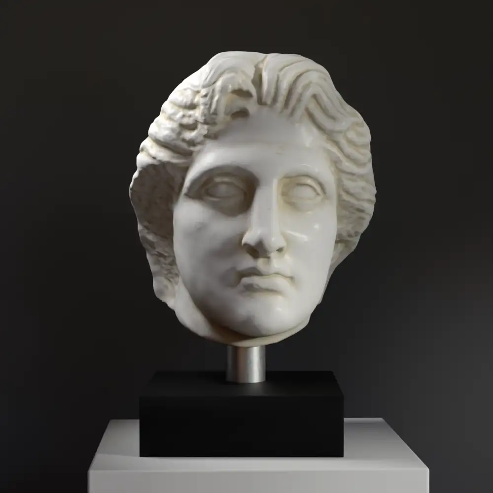 Busto de Alejandro Magno en resina de alta calidad con acabado de pátina.