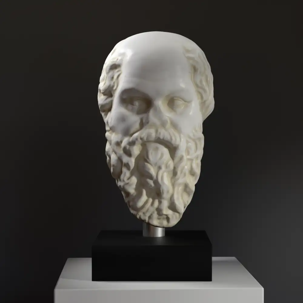 Busto de Sócrates en resina con pátina de mármol y bronce.