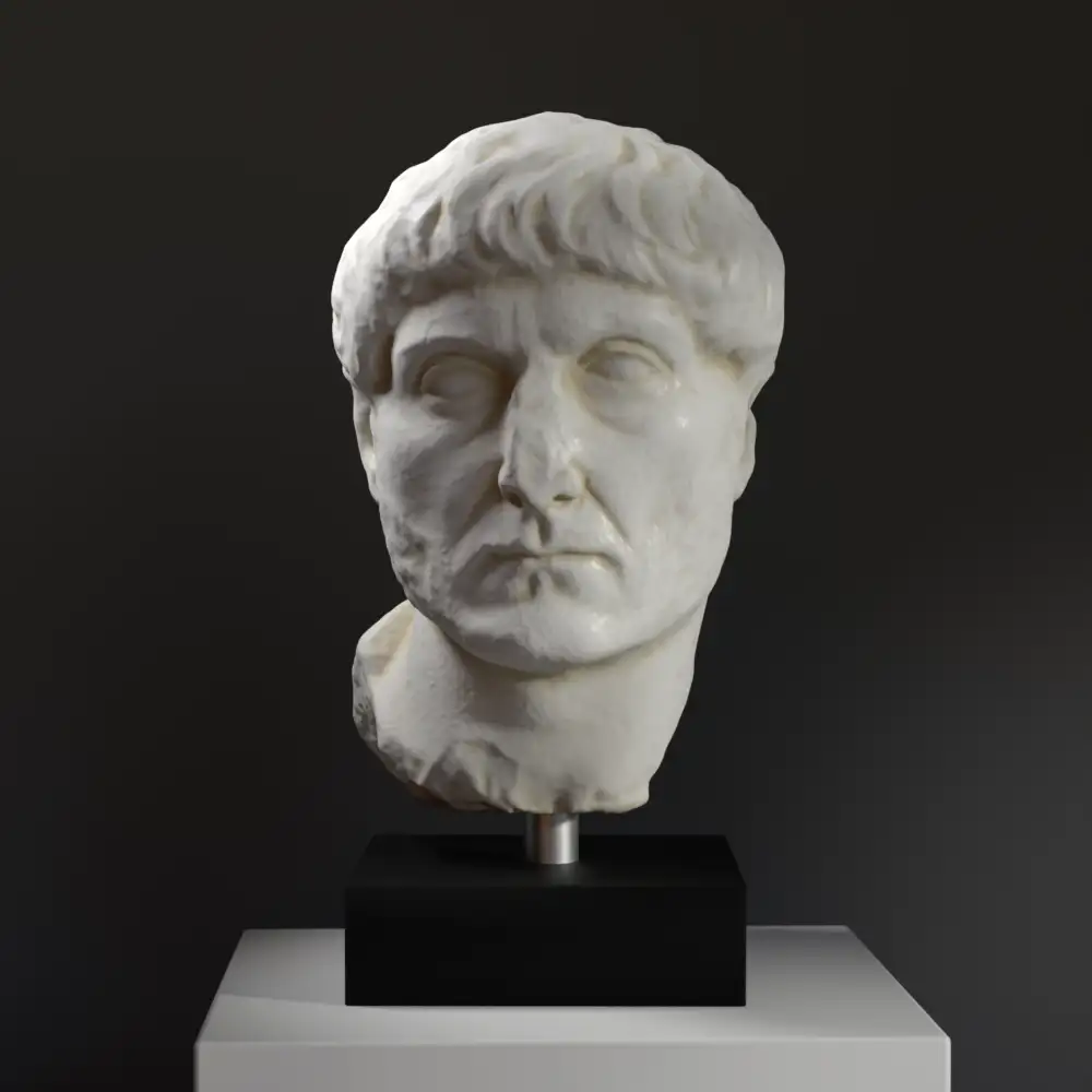 Busto de Retrato Masculino, escultura clásica en resina con acabado de pátina.