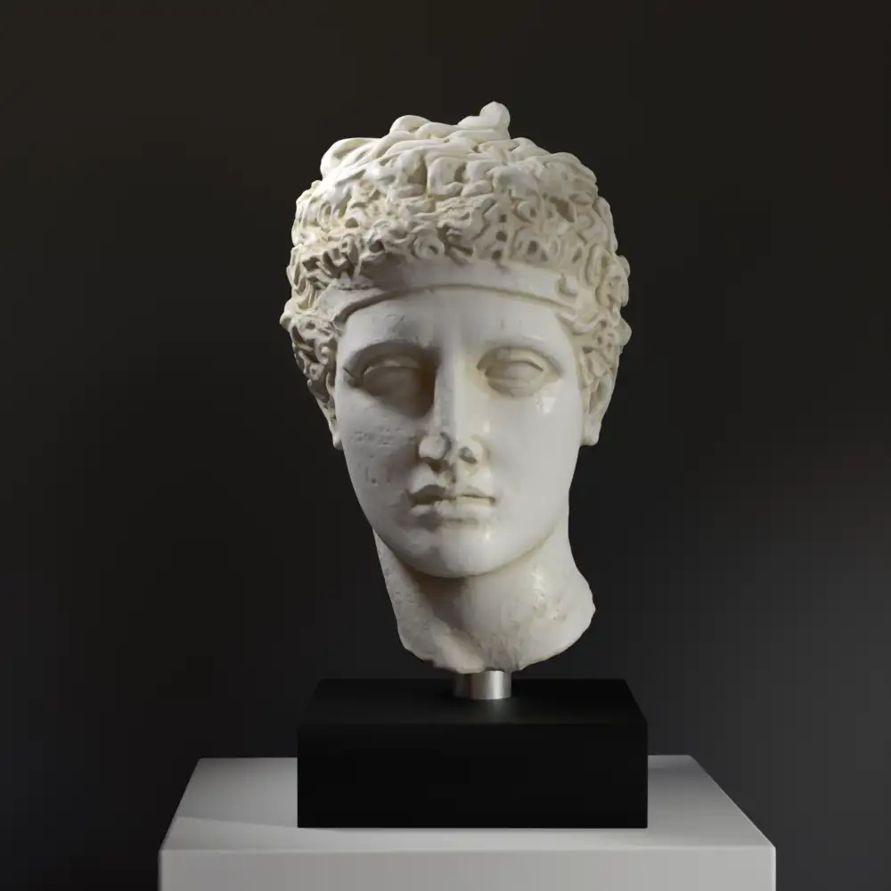 Busto de Cabeza de Mármol de un Atleta en resina con acabado de mármol y bronce.
