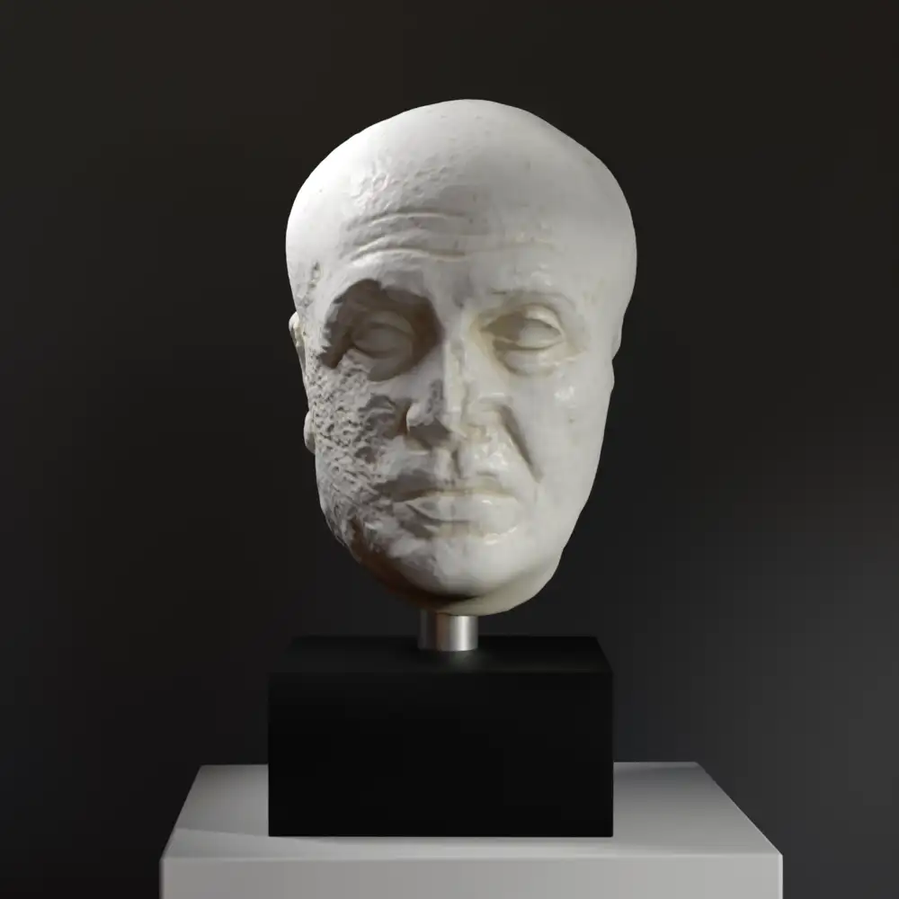 Busto de cabeza de un hombre maduro en resina con efecto de mármol y bronce.
