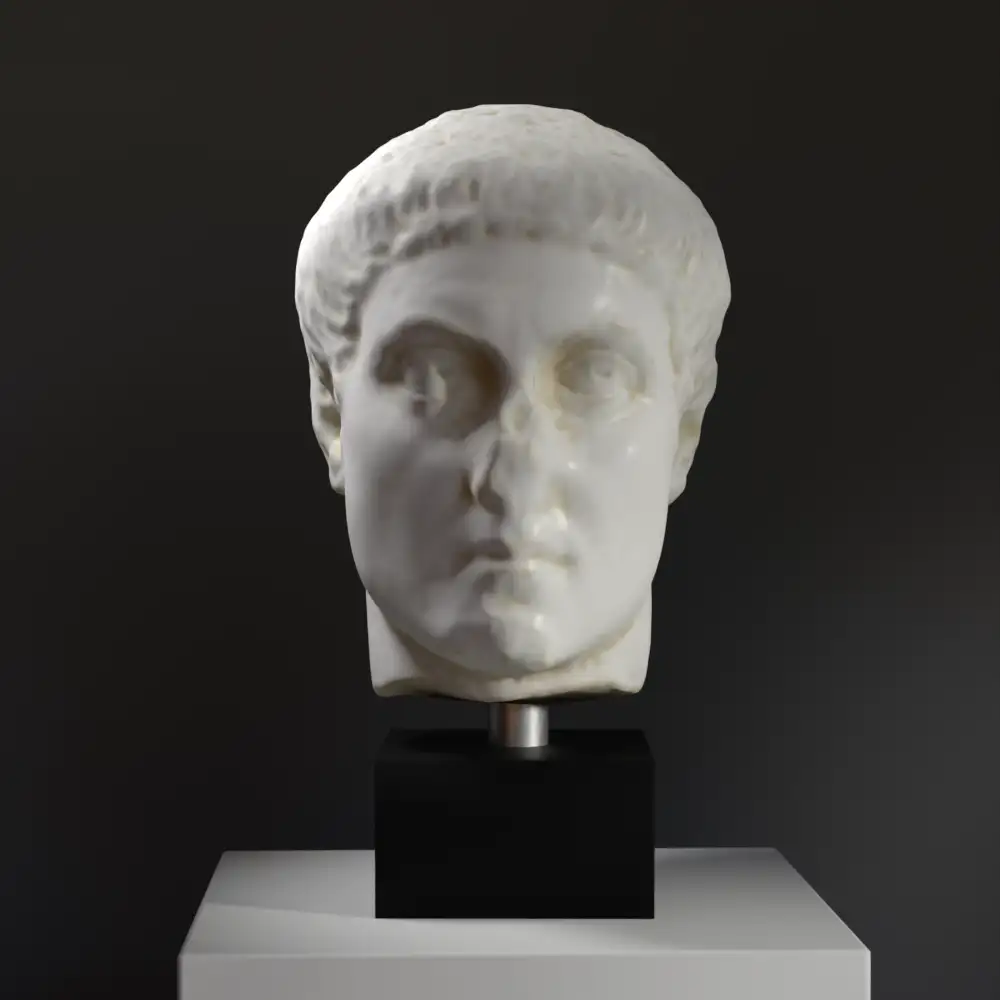 Busto de Constantino o de uno de sus hijos en resina con acabado de mármol y bronce.