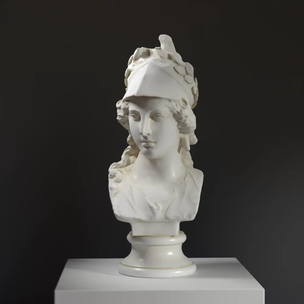 Busto de Atenea Pallas en resina con efecto de pátina de mármol y bronce.