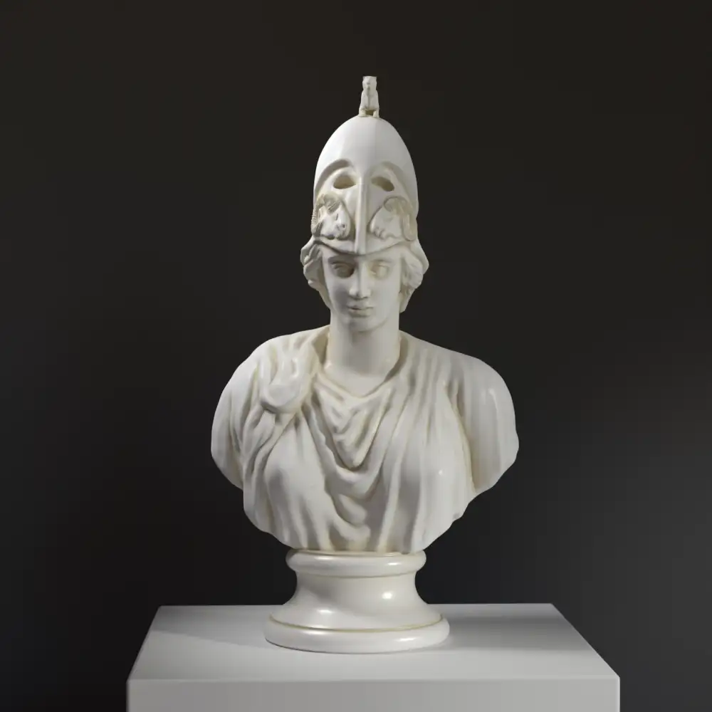 Busto de Minerva en resina con acabado que imita mármol y bronce.