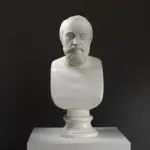 Busto de Carneades en resina con efecto de mármol y bronce.