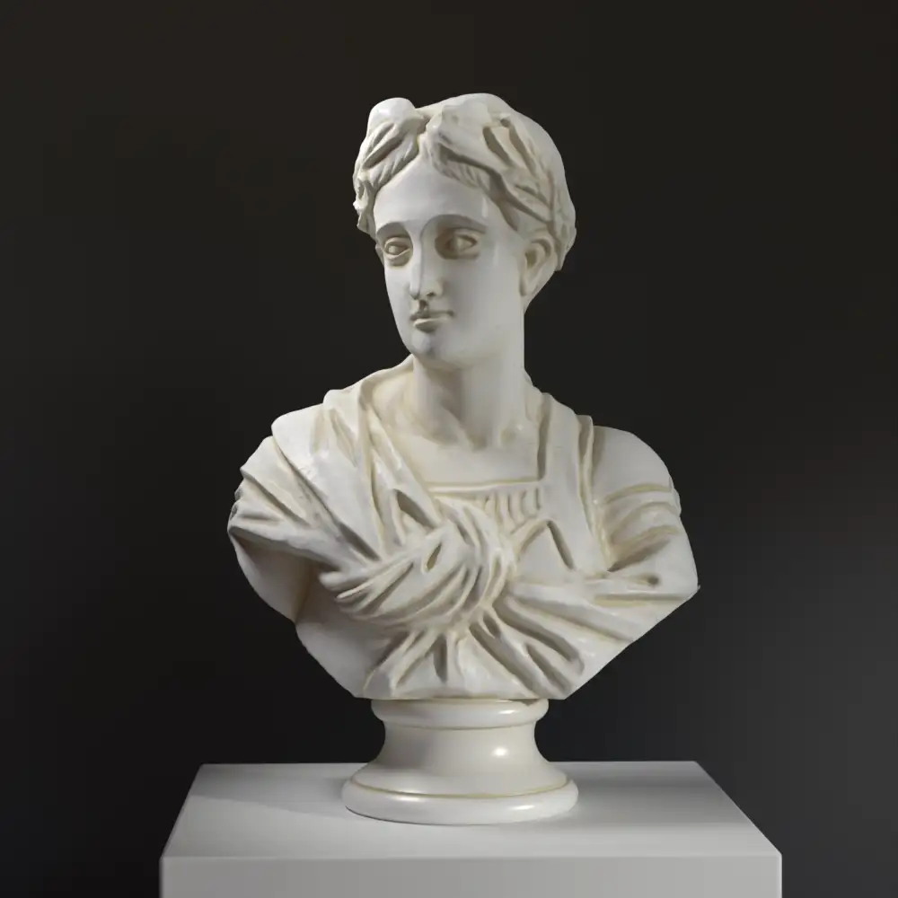 Busto del Emperador Tiberio en resina con efecto de mármol y bronce.