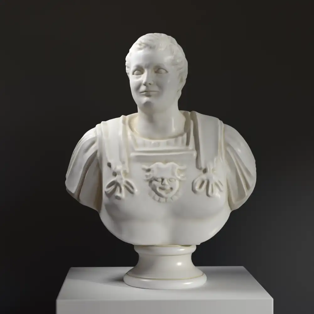 Busto del Emperador Vespasiano en resina con acabado de mármol y bronce.
