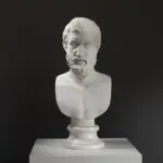 Busto de Epicuro en resina con acabado de mármol y bronce.