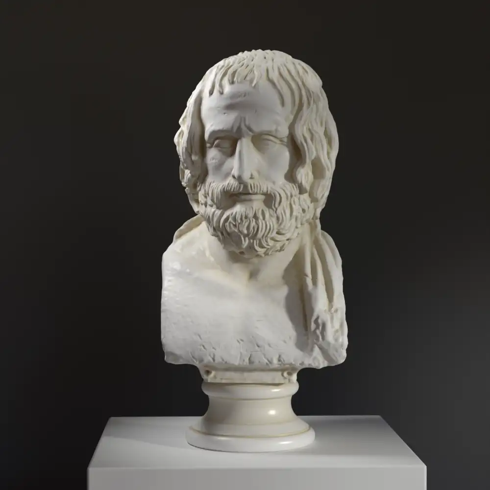 Busto de Eurípides en resina con acabado de pátina.