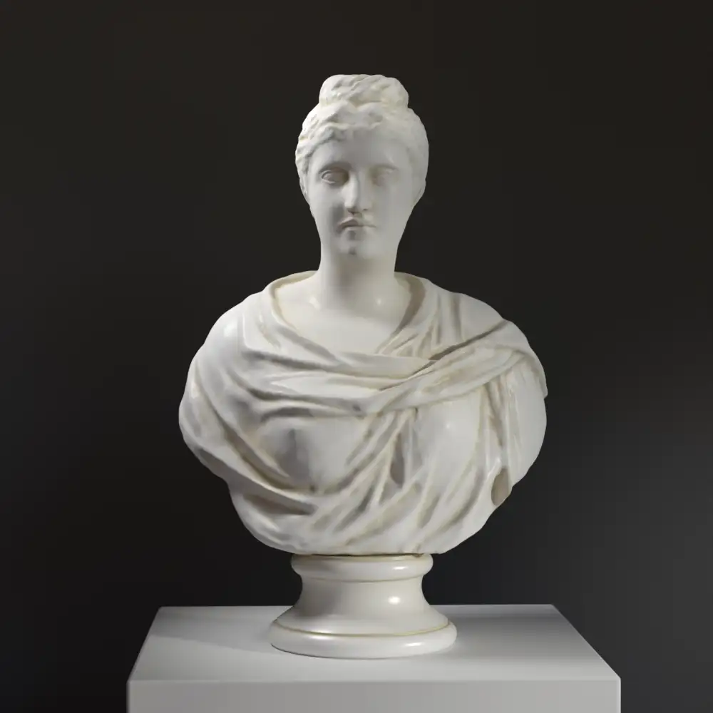 Busto de Faustina la Mayor en resina con acabado en mármol y bronce.