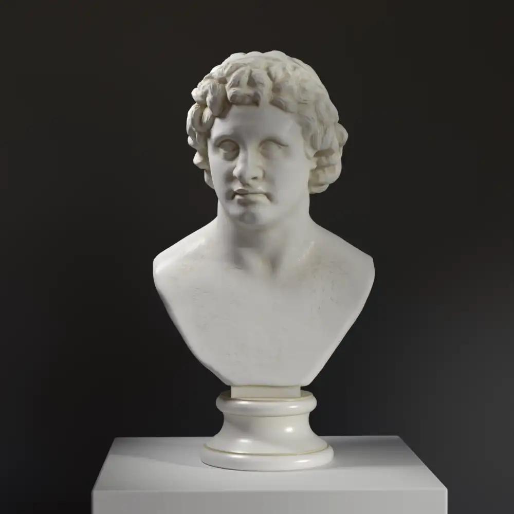 Busto de un Rey Helenístico en resina de alta calidad con detalles intrincados.