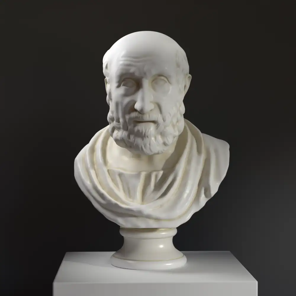 Busto de Hipócrates en resina con acabado de mármol y bronce.