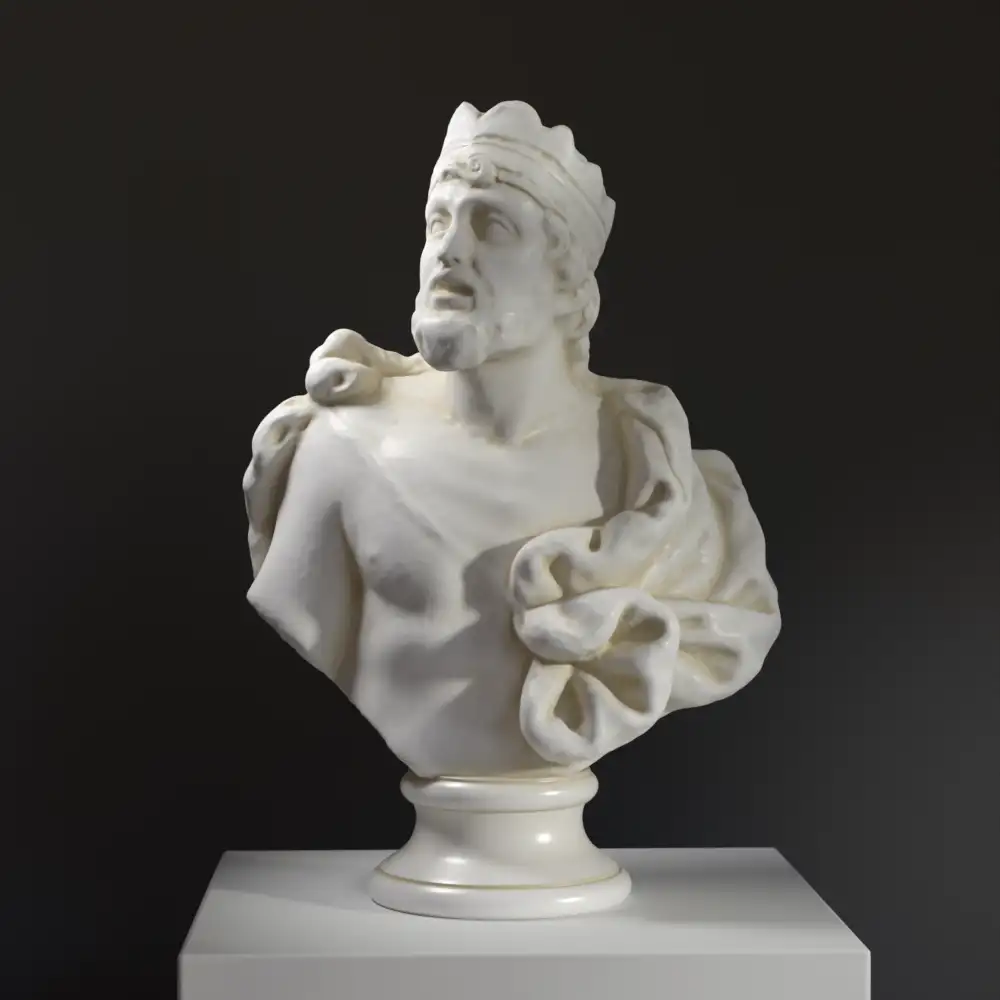 Busto de Juno Ludovisi, escultura clásica en resina con efecto de mármol y bronce.