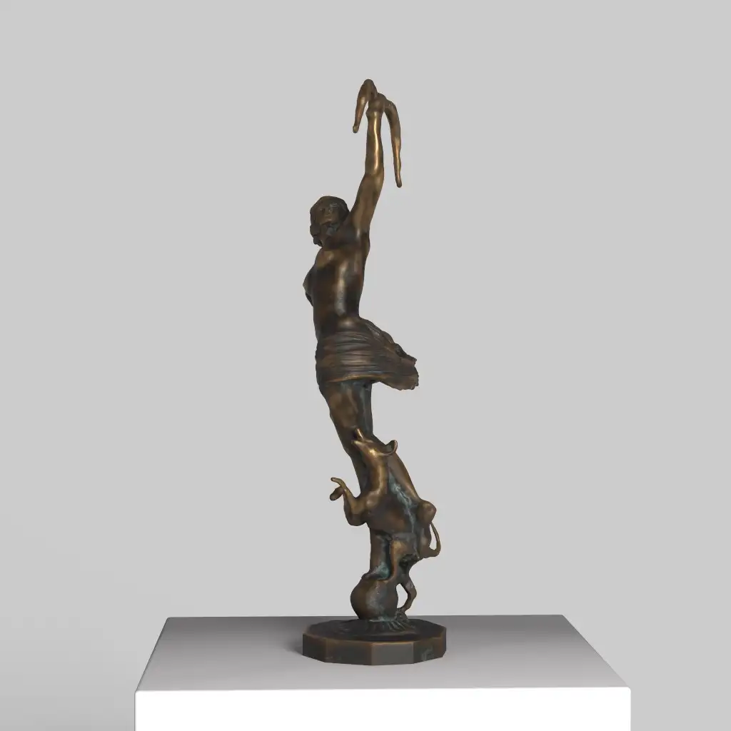 Sculpture représentant Diane la Chasseresse entourée d'animaux sauvages.