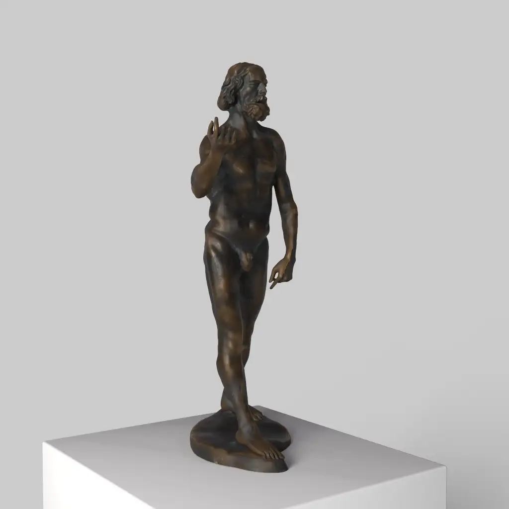 Sculpture de Saint Jean-Baptiste en résine avec finition marbre et bronze.