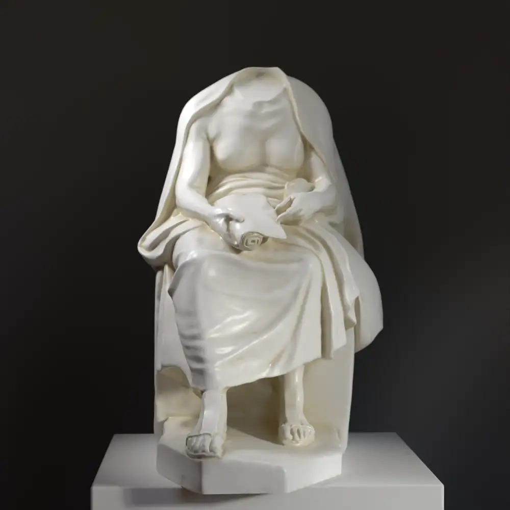 Sculpture de Metrodorus Assis au Louvre Paris, représentant un philosophe antique.
