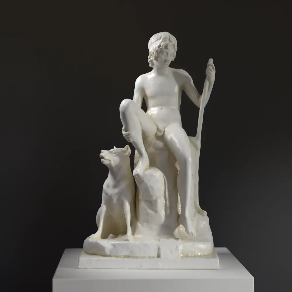 Sculpture du Garçon Berger en résine avec effet marbré et bronze.