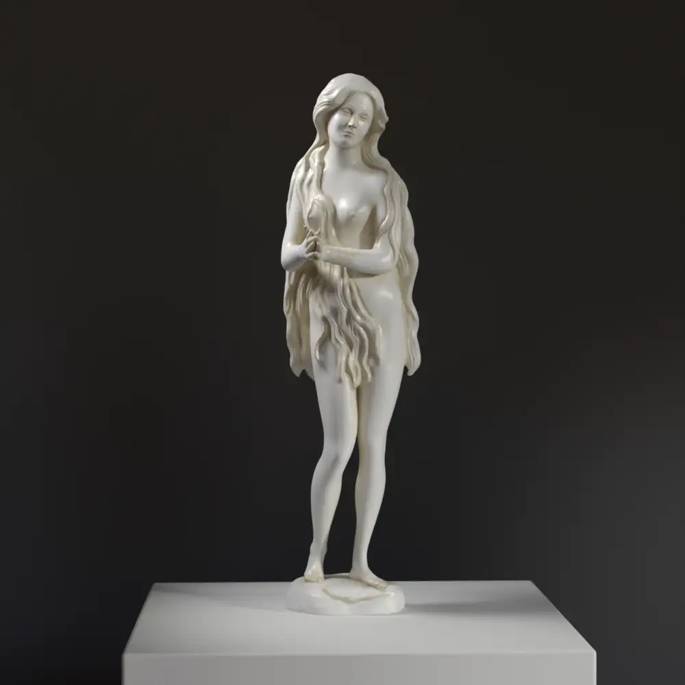 Sculpture de Sainte Marie Madeleine, représentant une figure mystique et contemplative.