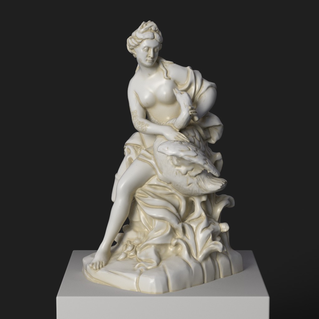 Sculpture de Léda et du Cygne, représentant une scène mythologique.