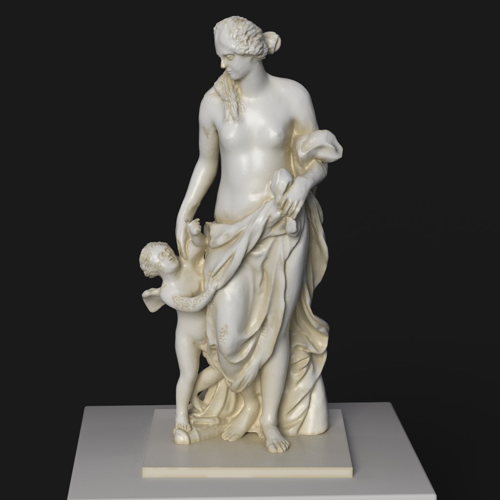 Sculpture de L'Heure de Midi au Palais de Versailles, représentant Vénus et Cupidon.