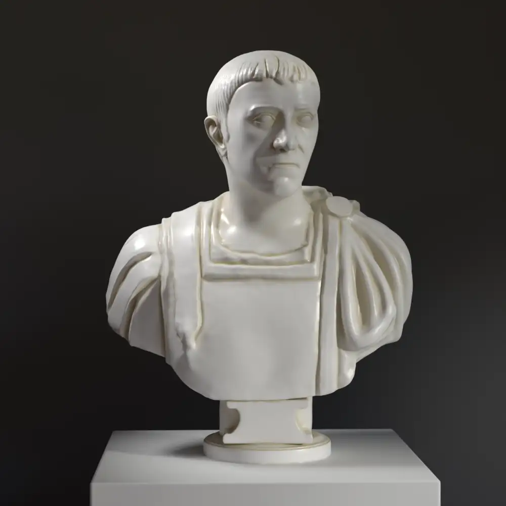 Buste d'un Romain, peut-être Gnaeus Domitius Corbulo, en résine avec une patine imitant le marbre.