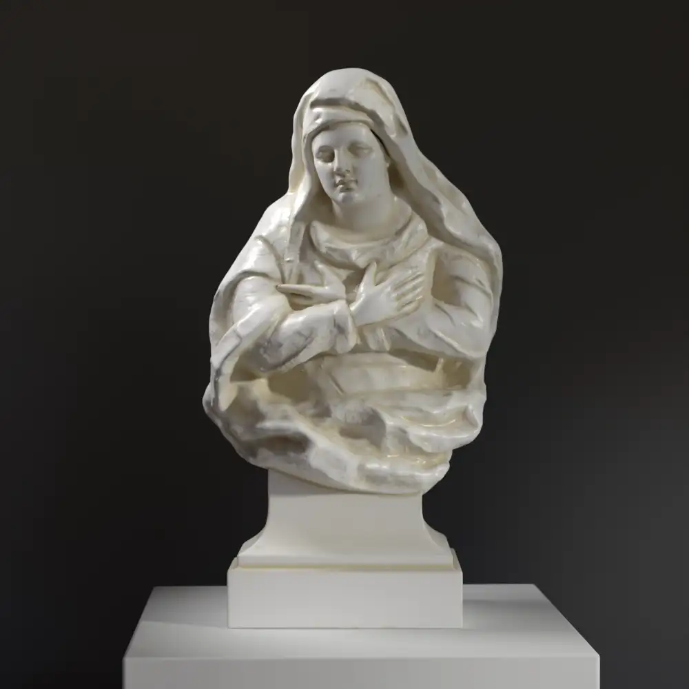 Buste de la Vierge Marie en résine avec effet marbré et bronze.