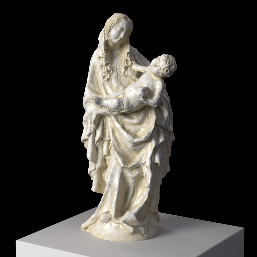 Sculpture de la Vierge à l'Enfant, représentant la grâce et l'amour maternel.