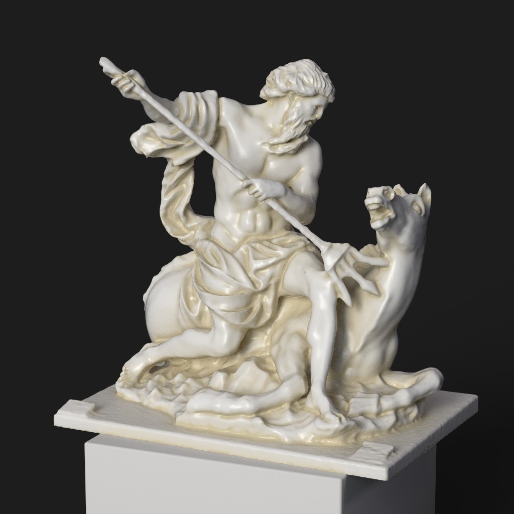 Sculpture de Neptune, dieu romain des eaux, au Louvre Paris.